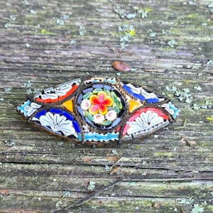 Antique Italian Micro Mosaic Floral Brooch vintage collectible Jewelry
