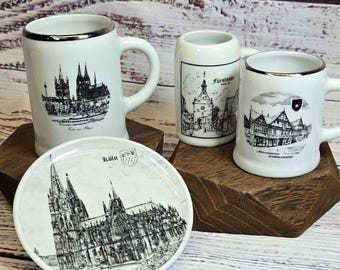 Vintage German Miniature Stein & Plate Set: Landmark Collectibles