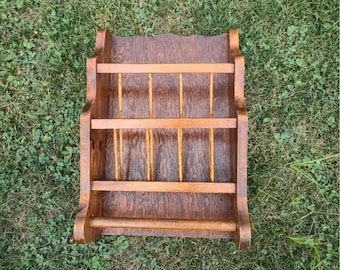 Vintage Wood Towel Rack Magazine rack Handmade 1980s Storage wall hung Bathroom Kitchen Kids book holder