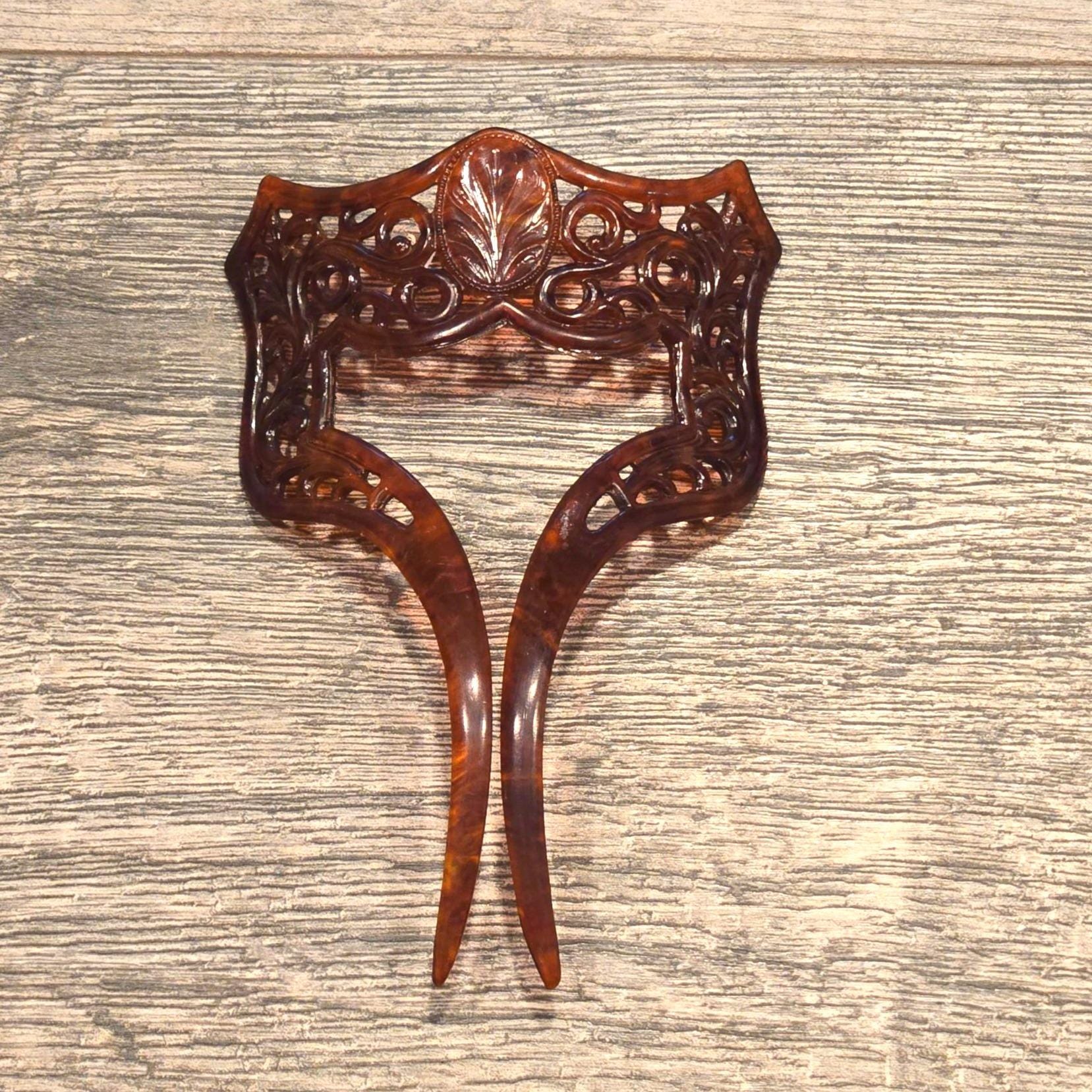 Vintage Tortoise Hair Comb w Antique Brass Floral Ornament Art Deco Victoriana s-l1200.jpg main image 2