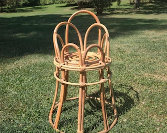 Mid century modern Rattan Bentwood Plant stand Bamboo 1960s boho vintage decor