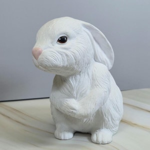 VTG White Ceramic Bunny Figurine Cute, Vintage ceramic Rabbit Easter Spring Peter cottontail, Chalkware, Spring decor, adorable