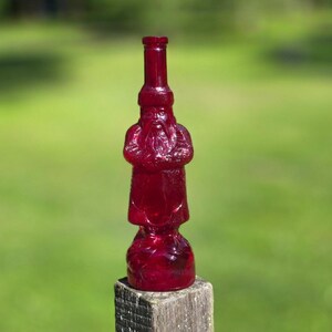 Vintage Ruby Red Amberina Santa Claus Glass Bottle Christmas Collectible Decor