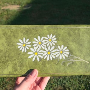Vintage MCM Daisy Trinket Box: 1960s Green Metallic Jewelry Storage