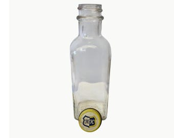 Vintage Marion Kay Glass Flavor Bottle: Square Design, Yellow Cap