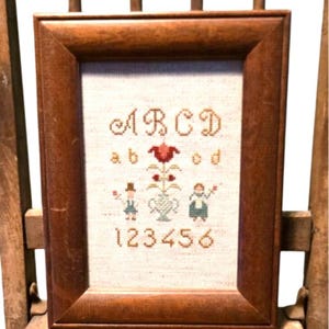 Vintage ABC Numbers Cross-Stitch Sampler - Framed Nursery Art (9x7)