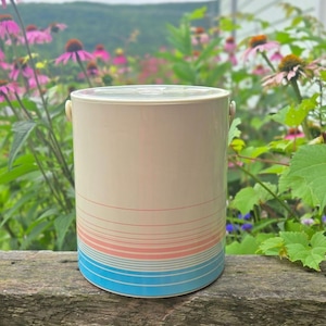 Vintage Retro Striped Ice Bucket pink blue Removable Lid Beverage Cooler barware