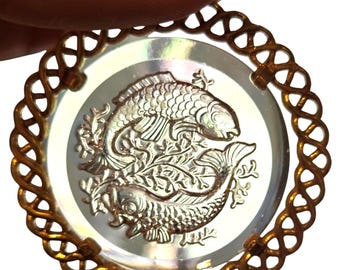 Vintage Crown Trifari Pisces Pendant: Etched Glass Nautical Jewelry