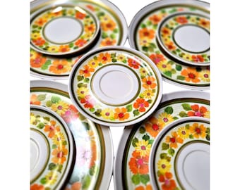Retro Melamine plate 60s Imperial Sheffield Golden Garden flower power dinner set of 9