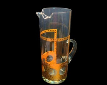 West Virginia Glass PISA Cocktail Pitcher Gold Mid century barware martini Bar bar decor