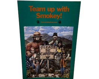 Smokey Bear “Team Up with Smokey” Vintage Wildfire Prevention Poster U.S. Forest