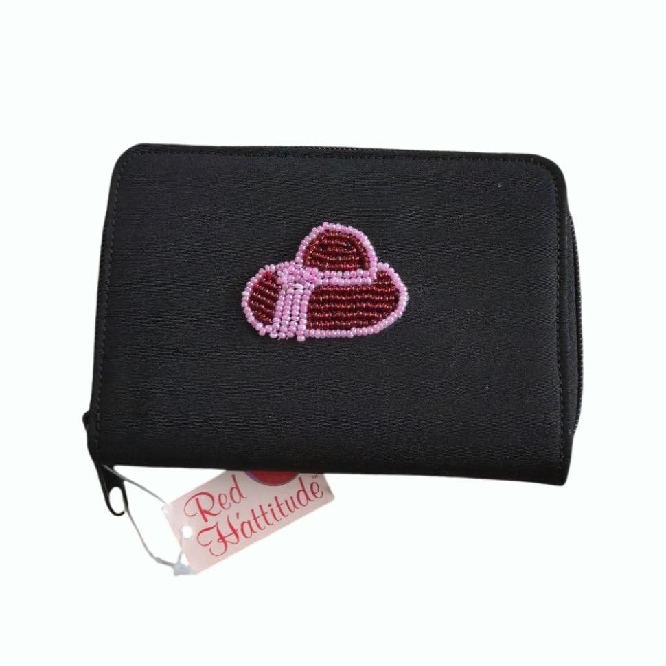 NEW Vintage RED HATTITUDE Beaded Embellished ladies wallet red hat society black