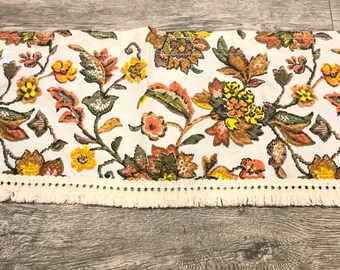 Vintage Floral Curtains valance Fringe edge 1970s Boho retro window treatment