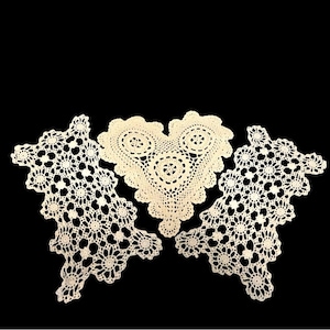 Vintage Crochet Lace Doilies Set: Heart & Floral Table Runners, Cottagecore Decor
