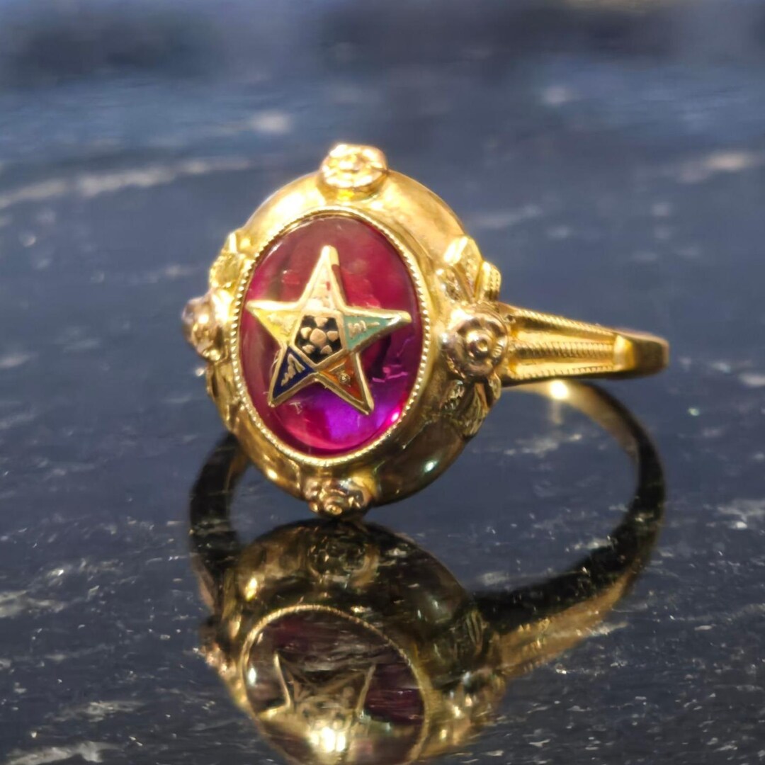Antique 10K Masonic OES Ring Yellow Gold Spinel Size 5.5 Eastern Star ...