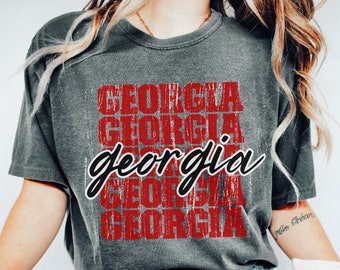 Camisa retro Georgia Comfort Colors, camiseta de fan de Georgia, camisa de día de juego de Georgia, camisa de fútbol vintage, cuello redondo Preppy Georgia, camisa de portón trasero