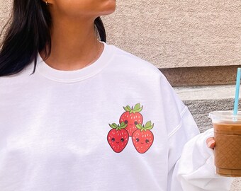 Sweat-shirt aux fraises, Boho Fraise Vêtements Chemise de jardin Vêtements esthétiques Cottagecore Vêtements Chemise botanique Fraise Crewneck