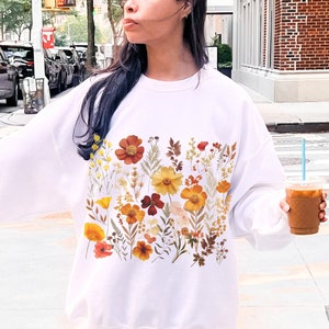 Cottagecore Herbst Sweatshirt Vintage Gepresste Blumen Pullover Herbst Floral Botanische Crewneck Thanksgiving Shirt Blumenliebhaber Pflanzendame Geschenk