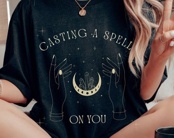 Witchcore Casting A Spell Witch Moon Shirt Aesthetic Goth Shirt Witchy Clothing Trendy Celestial Mystical Gift Comfort Colors Whimsigoth