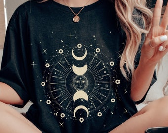Celestial Whimsigoth Moon Phases Shirt, Witch Shirt, Witchcore Aesthetic Gift, Dark Academia Shirt, Comfort Colors Cottage Core Shirt