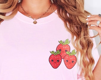 Comfort Colors Fraise Chemise, Boho Fraise Vêtements Chemise de jardin Vêtements esthétiques Cottagecore Vêtements Chemise Botanique Fraise Top