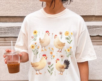 Wildflower Chicken Shirt, Comfort Colors Floral Chicken Tshirt, Chicken Lover, Chicken Mom Tee, Cottagecore Farm Girl T-shirt, Farmer Gift