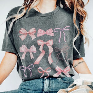 Coquette Clothing, Coquette Bow Shirt, Pink Bow T-shirt, Cherry with a Bow Coquette Shirt, Downtown Girl Tee, Y2K Baby Tee
