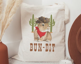 Bolso de mano de conejito vaquero, tote de conejo divertido, lindo bolso de mano de conejito occidental, lindo regalo de mamá conejita, regalo de amante del conejito, lindo tote de conejo