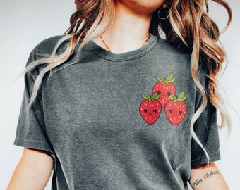 Comfort Colors Fraise Chemise, Boho Fraise Vêtements Chemise de jardin Vêtements esthétiques Cottagecore Vêtements Chemise Botanique Fraise Top
