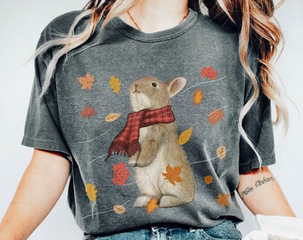 Camisa de conejito de otoño, camisa de conejo de hojas de otoño, camisa de conejito lindo, camisa amante del conejo de conejito, camisa de colores cómodos de moda, camisa de mamá conejita