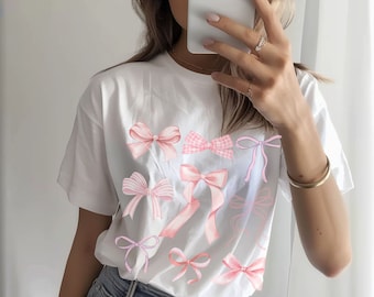 Camisa con lazo coqueta, camiseta con lazo rosa, camisa coqueta cereza con lazo, camiseta Downtown Girl, ropa coqueta, camiseta para bebé Y2K