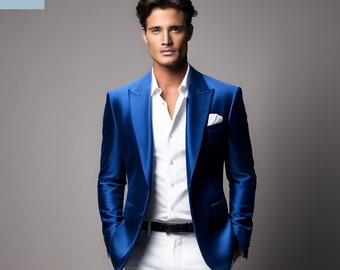 Men's Blue Velvet 2-Button Blazer -Elegant Tailoring for Special Occasions Stylish Velvet Suit Jacket for Weddings,Proms, and Formal Events