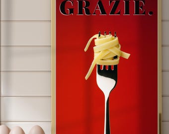 Spaghetti Art Print: Red Italian Pasta Kitchen Decor
