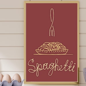 Art mural cuisine décoration rouge imprimable pâtes nouilles spaghetti impression murale cadeau pour gastronome appartement amateur de vin affiche numérique pour amateur de ramen