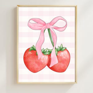 Wall Decor for Coquette Pink Bedroom Art for Kitchen Strawberry Nursery Decor Fruit Wall Art for Vintage Coquette Cottagecore Living Room