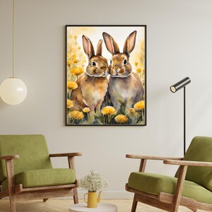 Easter Bunny Print: Vintage Dandelion Field Art (Digital Download)