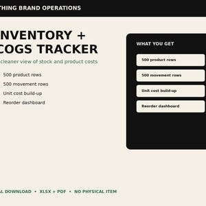 Clothing Brand Inventory Tracker, COGS Spreadsheet for Apparel Stock and Product Costs