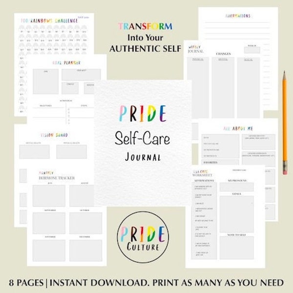 LGBTQ+ Self-Care pride Journal, Printable Planner Bundle, Weekly Journal, Transgender Hormone Tracker, LGBT Panner, PDF