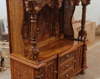 Templo de madera para Mandir de madera, templo de madera hecho a mano, Mandir de madera, altar para el hogar, decoración de la sala de Pooja, regalo espiritual, artículos indios hechos a mano,