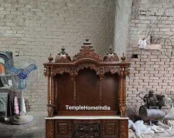 Templo de madera para Mandir de madera, templo de madera hecho a mano, Mandir de madera, altar para el hogar, decoración de la sala de Pooja, regalo espiritual, artículos indios hechos a mano,
