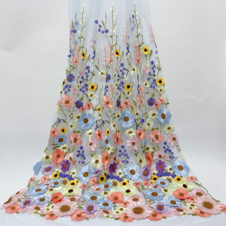 51 Width Flower Colorful Embroidered Lace Trim 3D Appliqué Embroidery