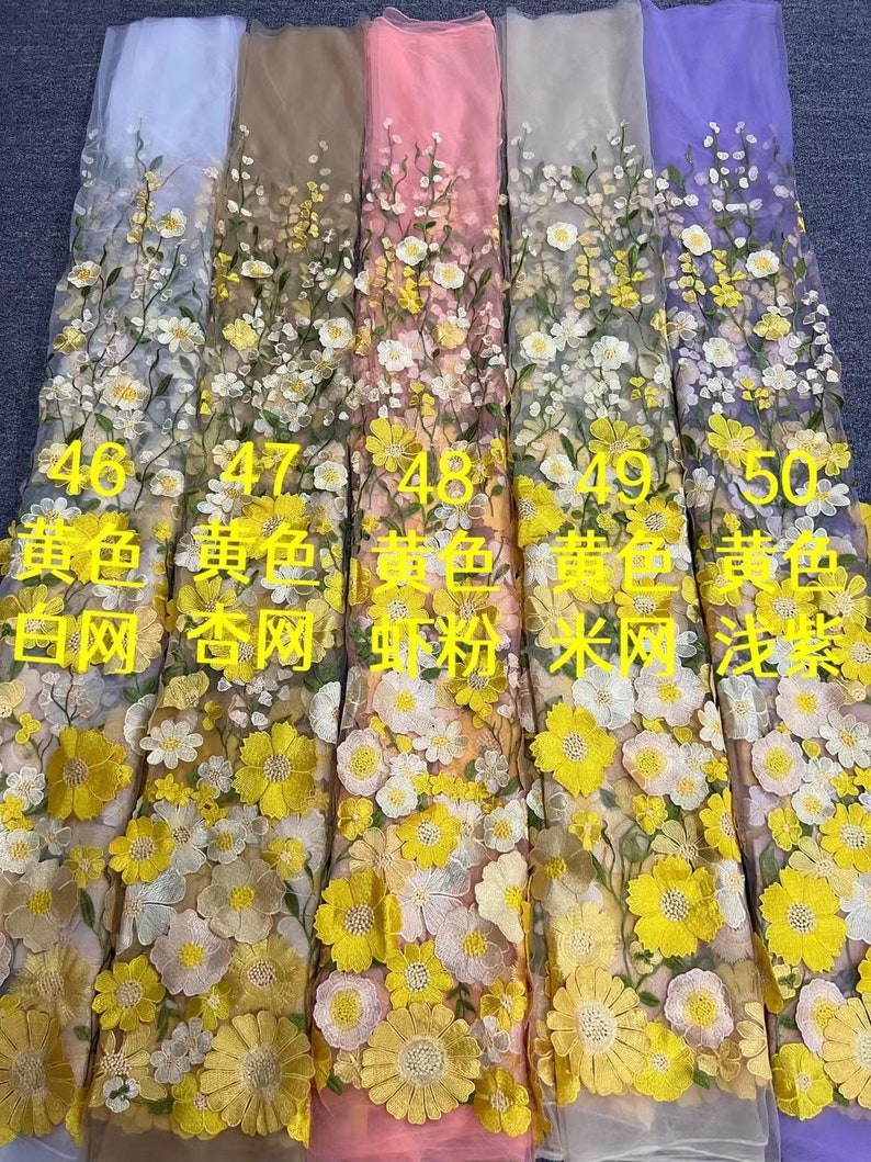 3D Flower Lace Fabric Colorful Tulle Lace with 3D Flowers For Girl Dress Tutu Dress Wedding Dress Bridal Veil 1 yard zdjęcie 7