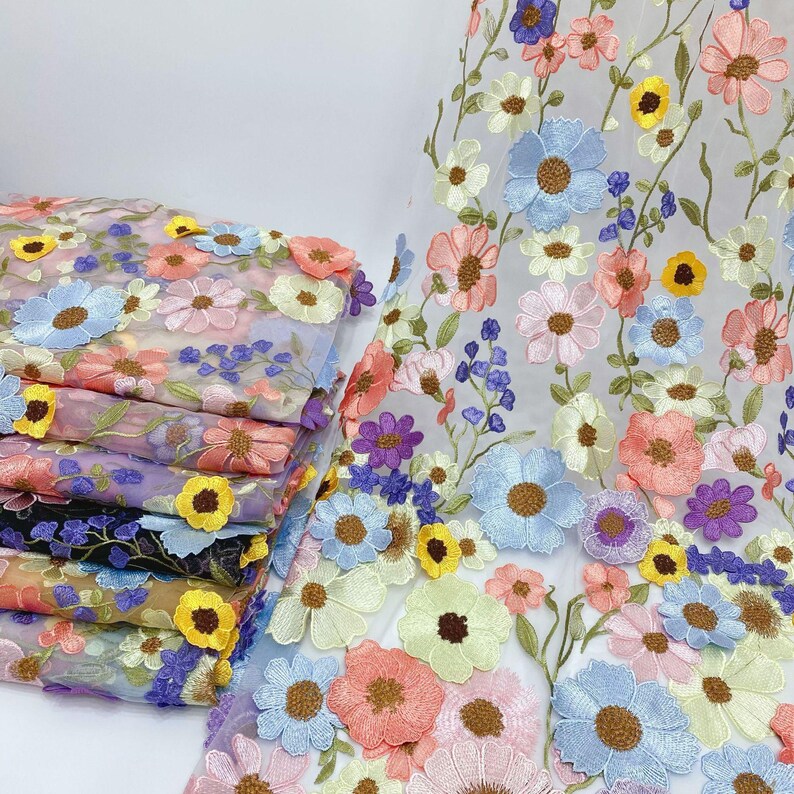 51 Width Flower Colorful Embroidered Lace Trim 3D Appliqué Embroidery