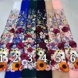 3D Flower Lace Fabric Colorful Tulle Lace with 3D Flowers For Girl Dress Tutu Dress Wedding Dress Bridal Veil 1 yard zdjęcie 2