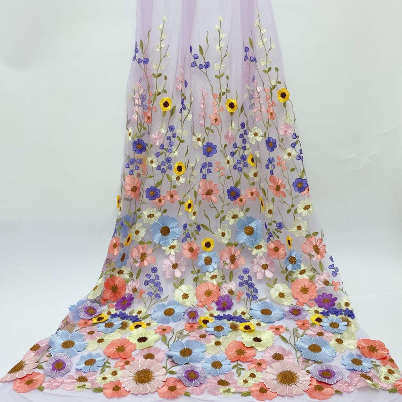 51 Width Flower Colorful Embroidered Lace Trim 3D Appliqué Embroidery