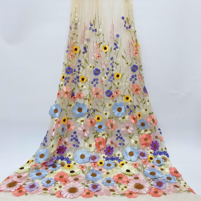 51 Width Flower Colorful Embroidered Lace Trim 3D Appliqué Embroidery