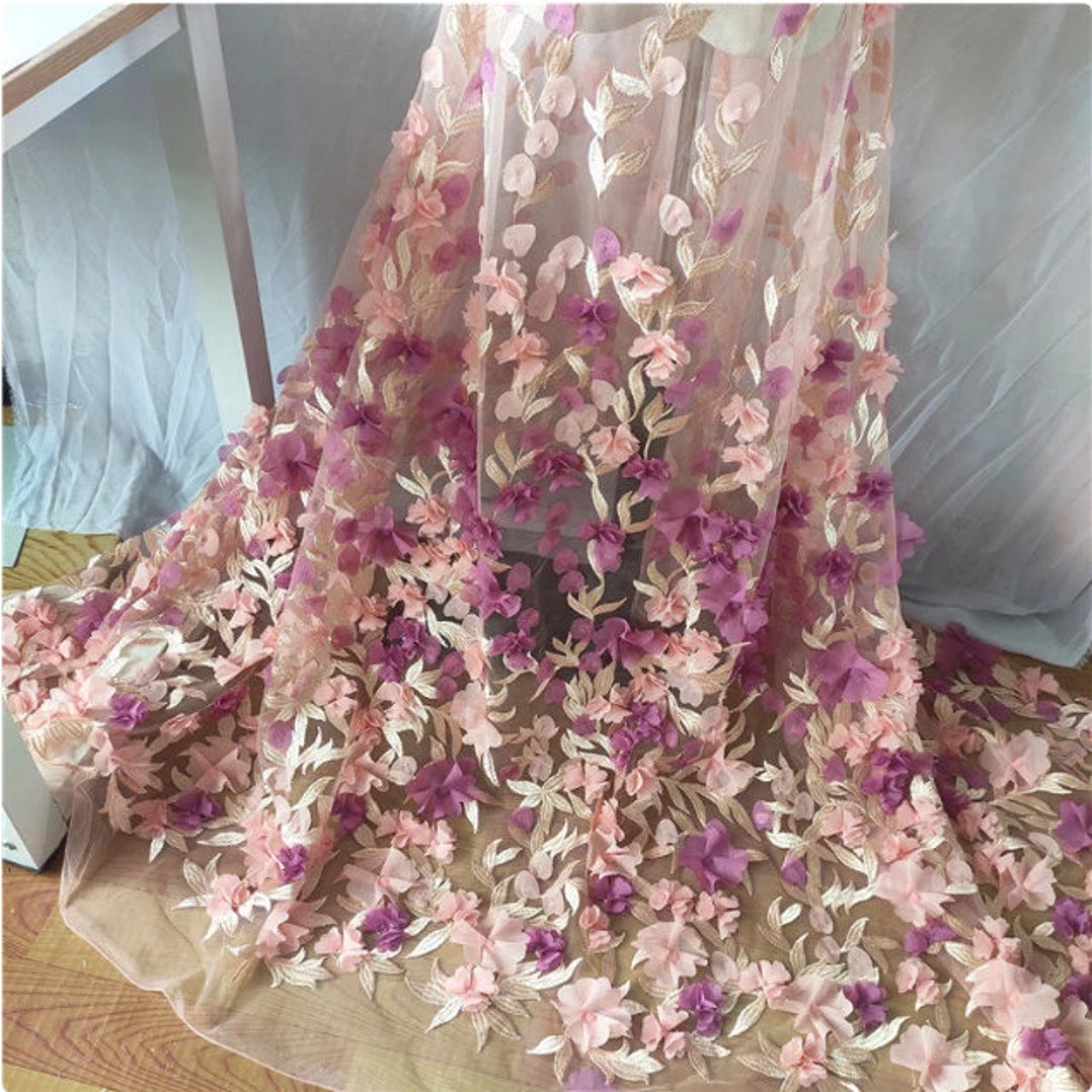 Chiffon 3d Flower Lace Fabric Wedding Dress Fabric by the Yard, Pink ...