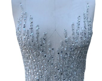 Bodice Applique With Silver Beaded And Sequins