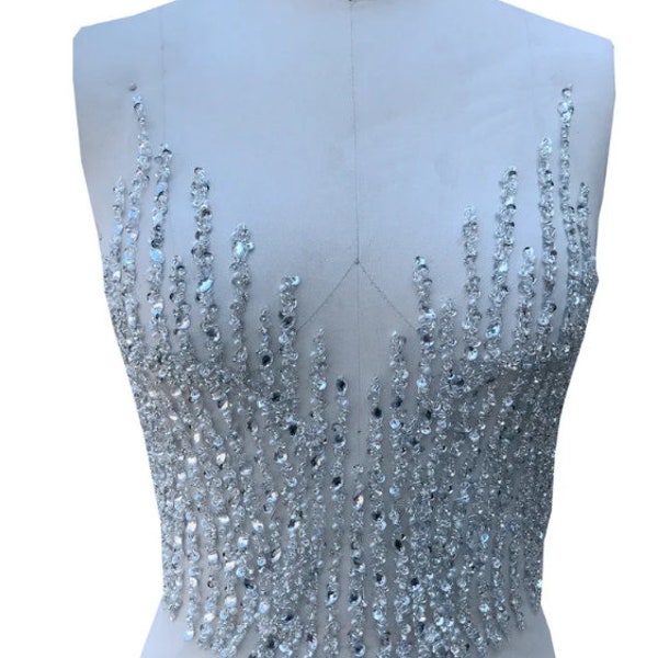 Bodice Applique With Silver Beaded And Sequins