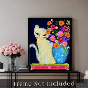 Dopamin Dekor Kattposter: 18 x 24 oramat konsttryck av katt med blommor